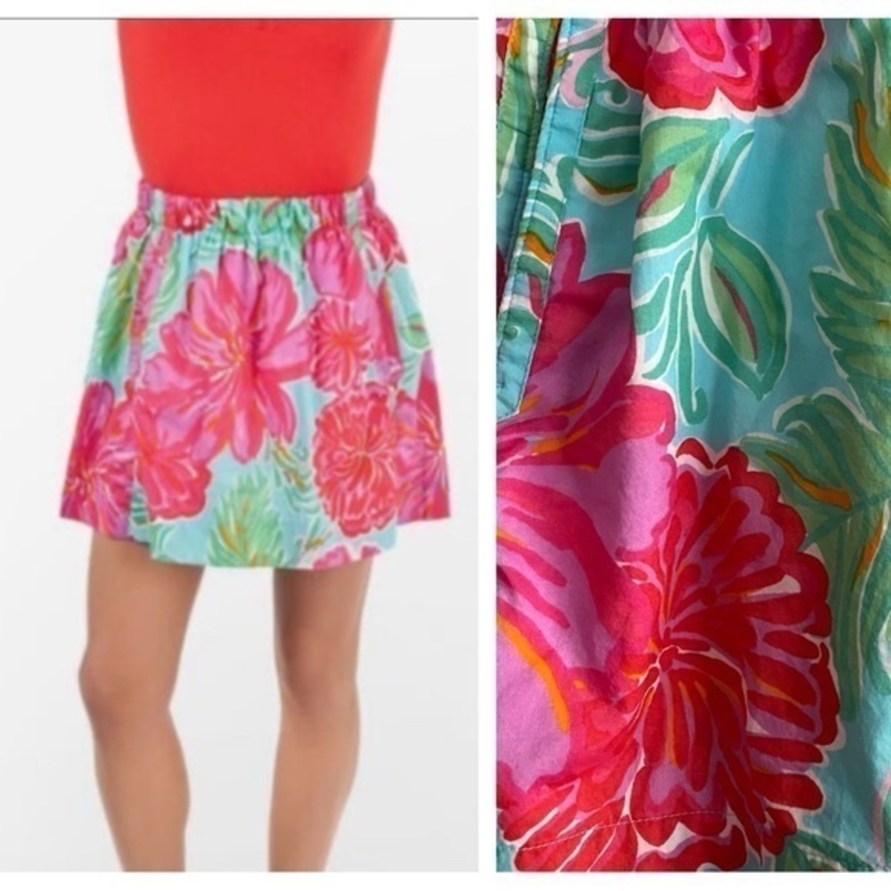 Lilly Pulitzer Blue Pink Shorlie Blue Bellina Floral Print Mini Skirt Small